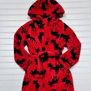 Little Blue House Hatley Kids Moose Print Fleece Robe Size L (6-7) Red & Black